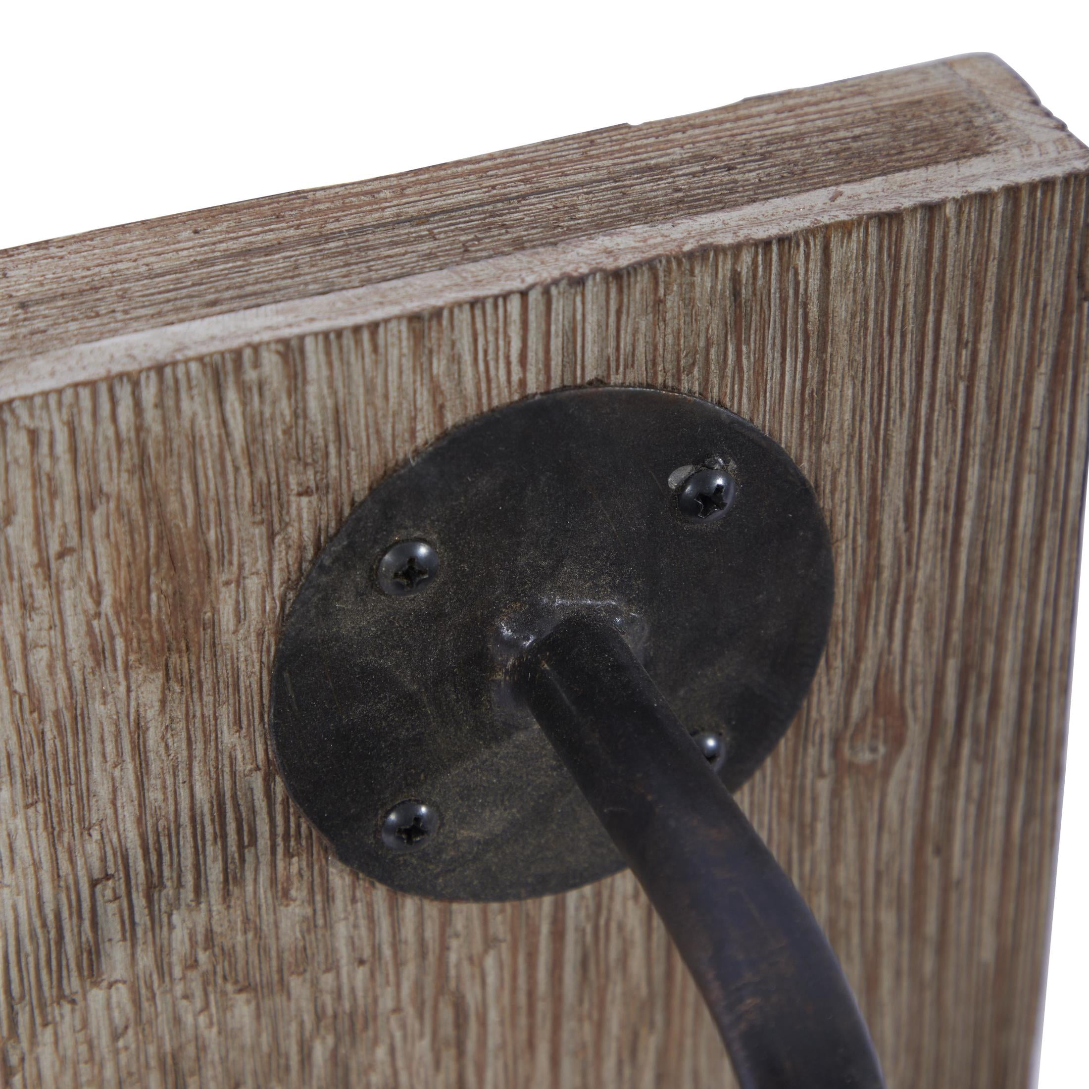 DecMode Industrial Metal Wall Sconce with Wood Backplate and Iron Cage, 6"W x 11"H Features Rustic Brown Finish