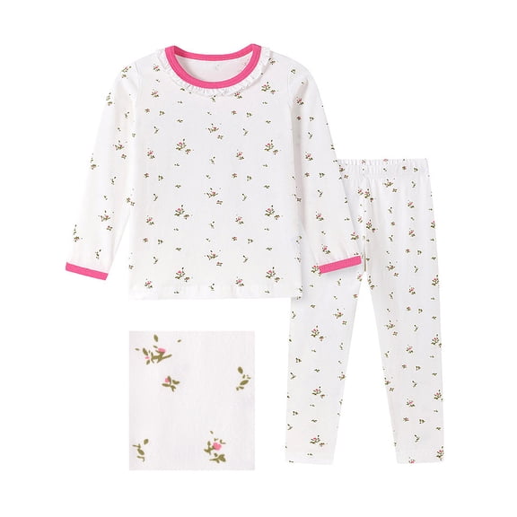 WIBACKER 2-7 Years Toddler and Little Girls' Long Sleeve Pajamas Set Cotton Top and Pants 2 Piece Sleepwear Pjs - Small Flowers