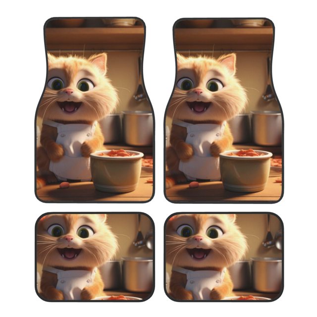 Kdxio Cartoon Cooking Cat Print Car Floor Mats Universal SUV Front Rear Floor Foot Mats 4-Piece Full Set with Non-Slip Rubber Backing Car Accessories for Most Cars