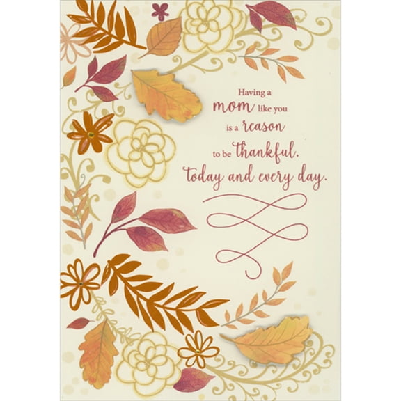 Designer Greetings Reason to Be Thankful: 3D Leaves and Gems on Floral Swag Handmade Thanksgiving Card for Mom