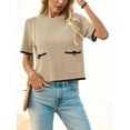 thumbnail image 4 of Color Block Women Short Sleeved Casual Knit Sweater with Pocket, 4 of 6