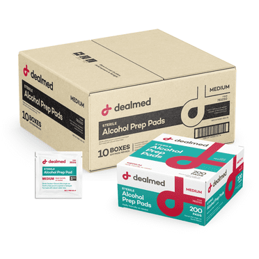 Dealmed Alcohol Prep Pads – Medium Size, Latex-Free, Gamma Sterilized Wound Care Products for a First Aid and Medical Facilities, 200 Count (Pack of 10)