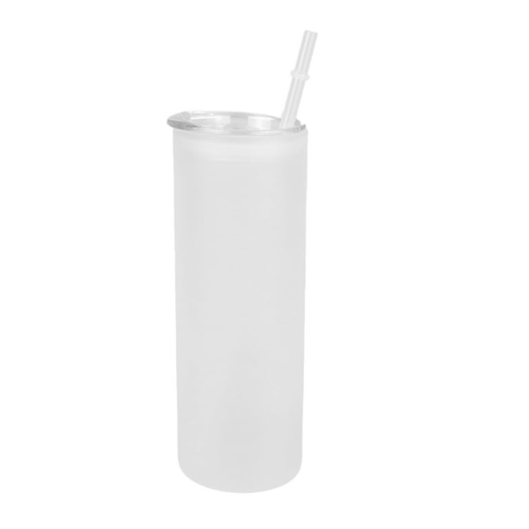 Sublimation Glass Tumbler Frosted White with Colored Silicone Lid and Glass Straw 18 oz 4 Pack 18oz/550ml / Frosted-Light Blue Lid / Glass