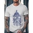 thumbnail image 4 of Men's T-Shirt ROCK ROLL Blue Retro Skull Guitar Rose Short Sleeve Casual Tee Classic Crew Neck T-Shirt for Men, White S, 4 of 7