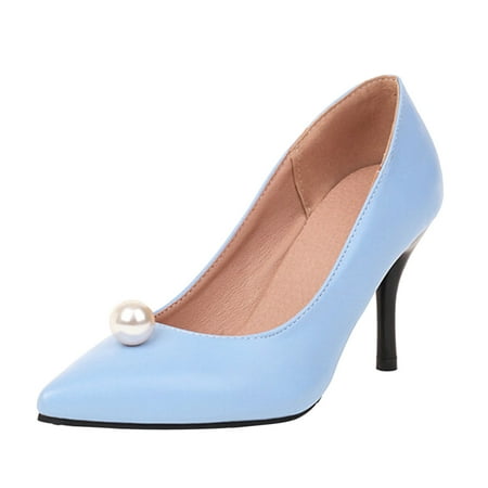 

Pimfylm Pink Heels Office-02 Women s Classy Mary Jane Double Ankle Strap Almond Toe High Heel Pumps New Blue 9