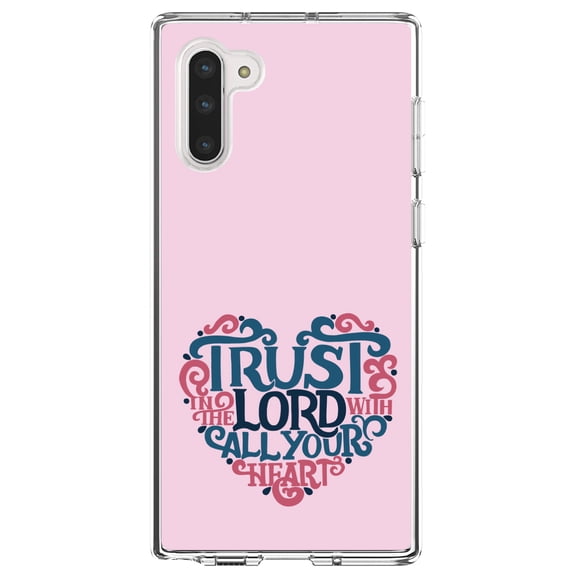DistinctInk Clear Shockproof Hybrid Case for Samsung Galaxy Note 10 (6.3" Screen) - TPU Bumper, Acrylic Back, Tempered Glass Screen Protector - Trust In The Lord With All Your Heart