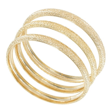 Set of 3 Gold Tone Metal Thin Bangle Bracelets Textured Sparkle Design