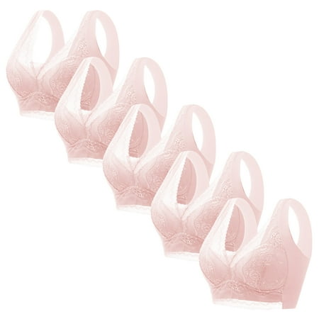 

5-Pack Women Bra V-Neck Lace Fixed Cup Wide Shoulder Anti Droop And Side Bra Everyday Comfort Bralettes Underwear Lingerie