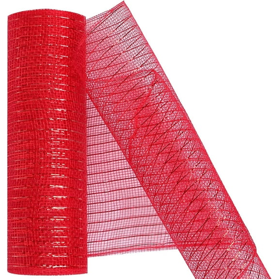 10 Inch x 30 Feet Decor Mesh Ribbon with Metallic Foil， Deco Mesh Wreath Supplies Ribbon Mesh Roll for Spring Wreaths, Swags, Craft, Party Decoration