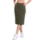 thumbnail image 4 of Falda Midi de Corderoy para Mujeres Inspire Chic, Cintura Alta, Espalda Elástica, Color Verde Militar, 4 of 6