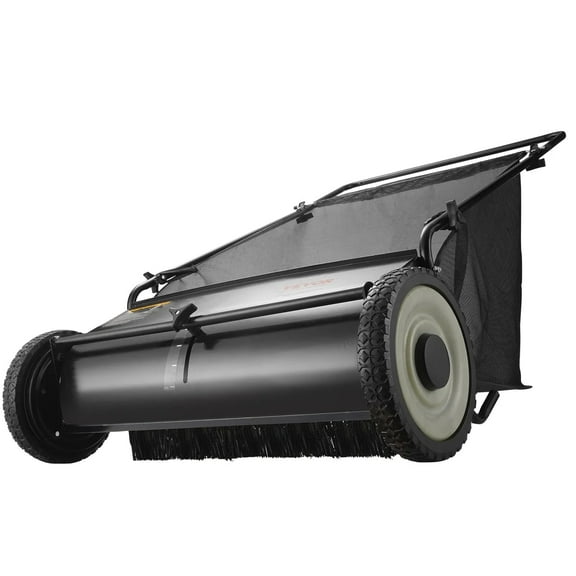 Push Lawn Sweeper 26 Inch, Leaf & Grass Collector with Large Capacity 7 ft³ Mesh Collection Bag, 4 Spinning Brushes, Strong Rubber Wheels & Thickened Steel Frame
