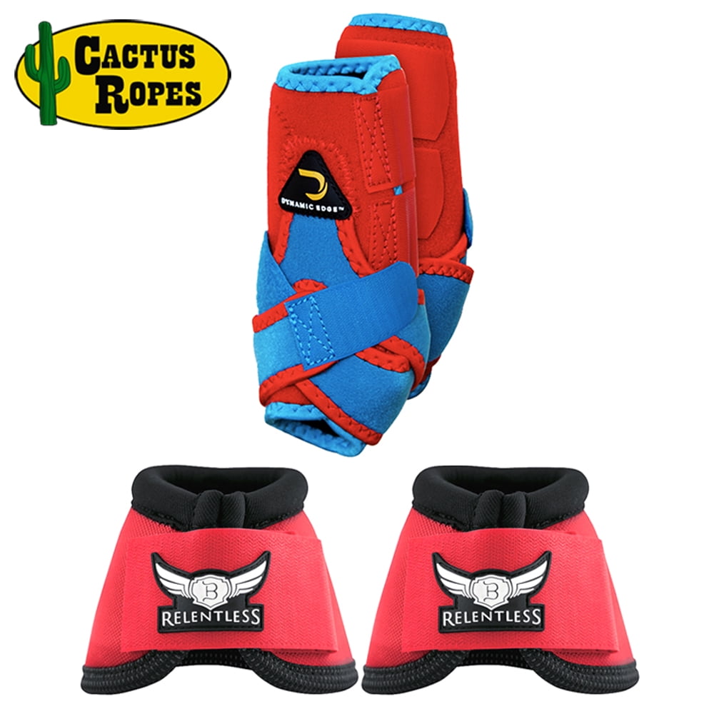 LARGE DYNAMIC EDGE 2 TONE 2520D HORSE FRONT LEG SPORTS BELL BOOTS PAIR RED by CACTUS ROPES