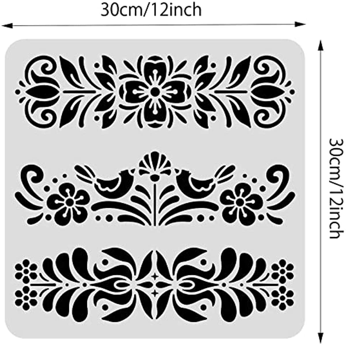 12x12inch Plastic Large Modern Art Deco Stencils Geometric Floral Pattern Painting Stencils for Walls Furniture Floors, Size: 300 mm x 300 mm, Black