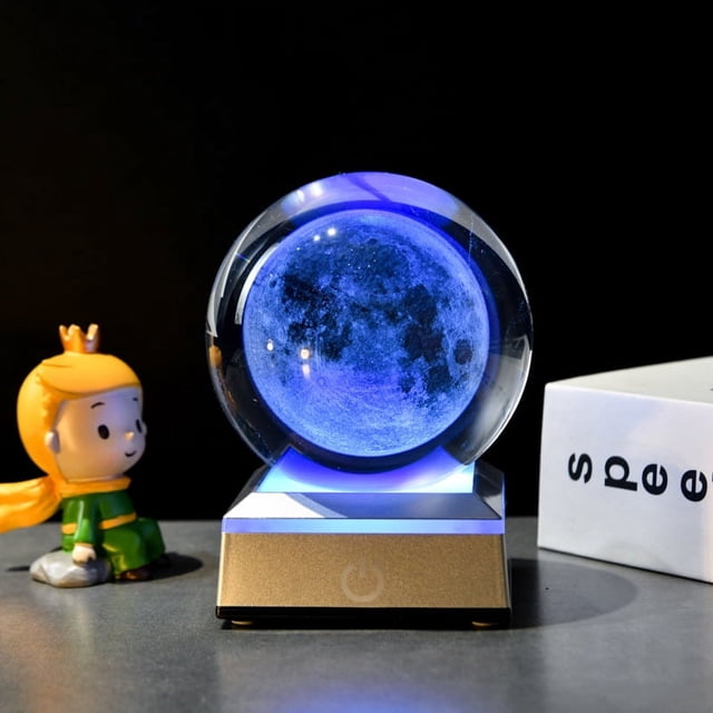 Crystal Ball Carving 3D Luminous Atmosphere Night Light Creative Desktop Ornament Glass Ball with Light Base