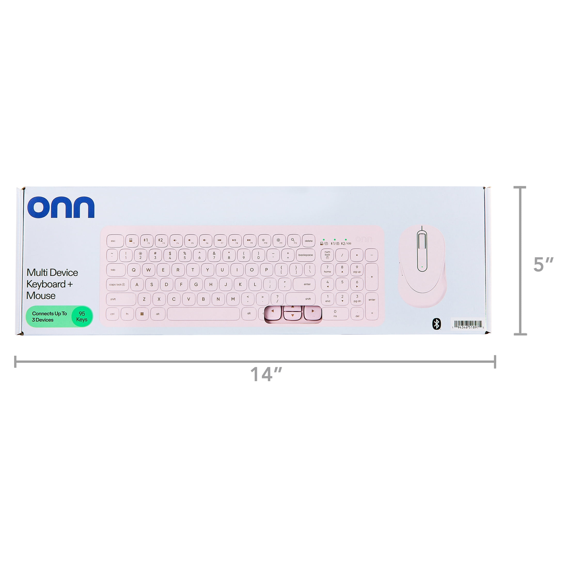onn Curve Wireless Full-Size Keyboard and Mouse Combo, Pink