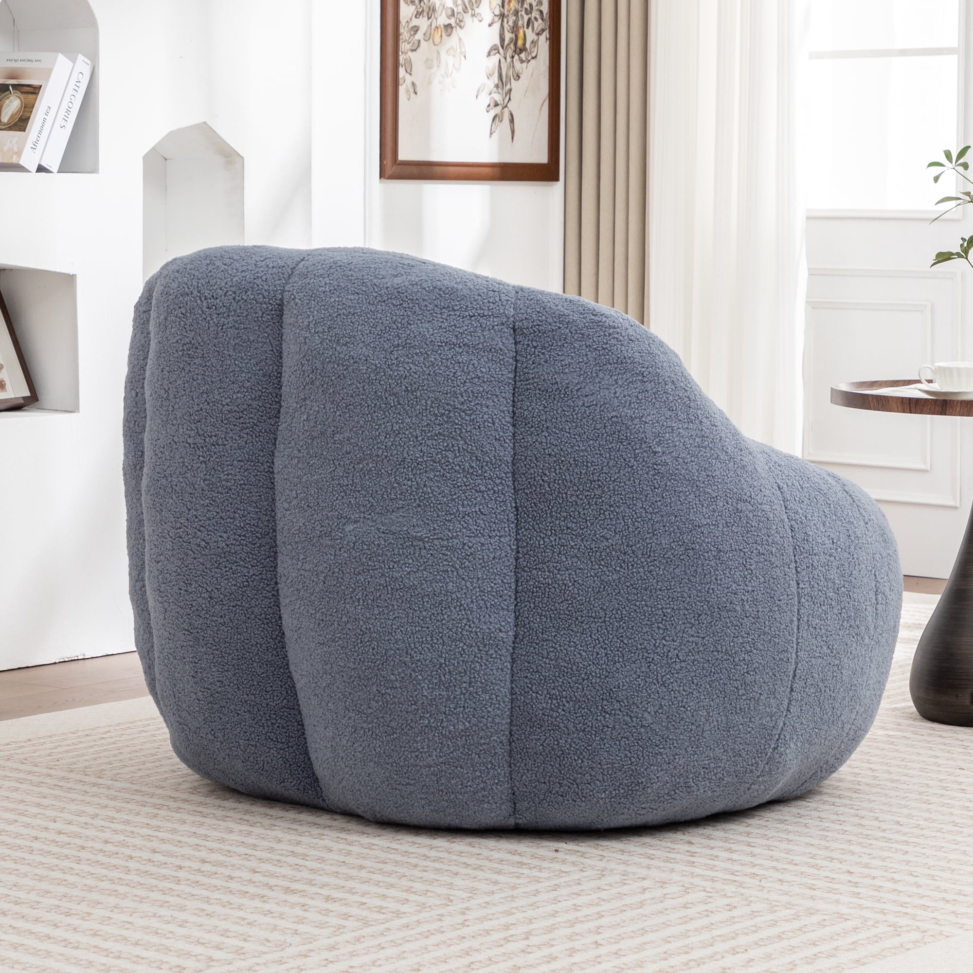 Filled Tufted Bean Bag Chair, Fluffy Faux Fur Lazy Sofa with Memory Foam, Comfy BeanBag for Dorm Apartment Living Room