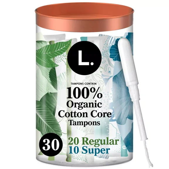 L Organic Cotton Core 20 Regular and 10 Super Tampons 30 Count, 1 Ea..