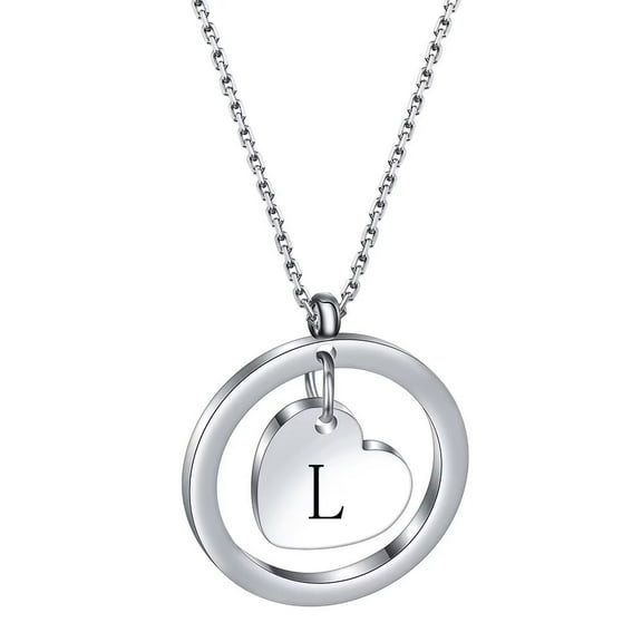 HIJONES Initial Necklace for Women Stainless Steel A to Z Letter Pendant Charm with Chain Silver L