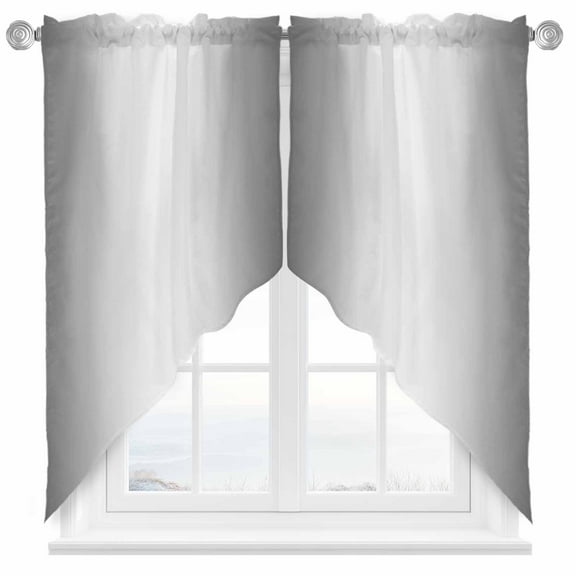Grey and Swag Valances for Windows 2 Pack White Gradient Swag Kitchen Curtains 45 Inches Long Rod Pocket Short Window Treatment for Kitchen Bathroom 36"x45"