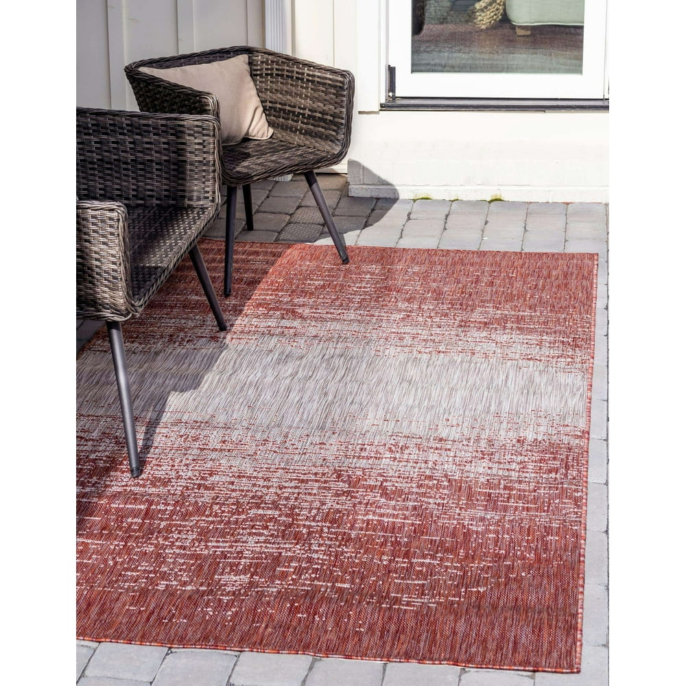 Unique Loom 9' x 12' Red Solid Print Outdoor Rug