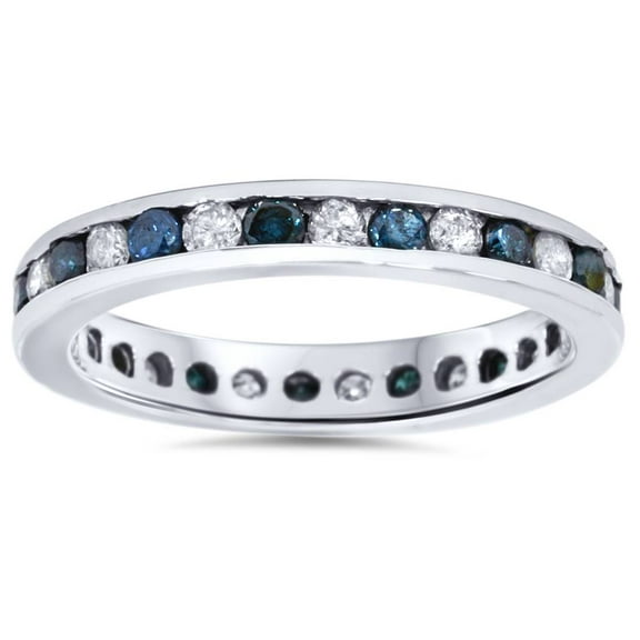 Pompeii 1ct Blue & White Diamond Eternity Guard Ring 14K White Gold (G/H,I1)