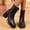 Black, variant on Women's Square Toe Ankle Boots Back Zipper Block Heel Booties Winter Solid Color Fashion Casual Comfortable High Heel Short Boots Brown 7.5(40)
