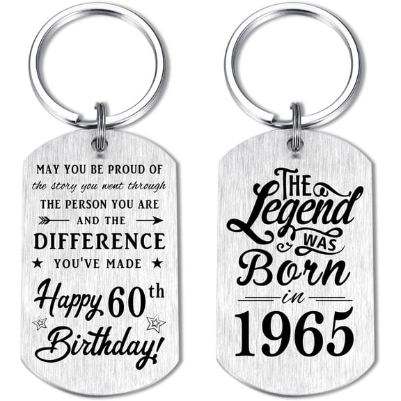60th Birthday Gifts for Men 1965, Happy 60th Birthday Keychain, 60 Year Old Bday Gifts for Women, The Legend was Born in 1965