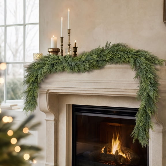 5 ft Real Touch Artificial Cedar Christmas Garland, Winter Pine Greenery for Mantle, Table, Wall, Indoor and Outdoor Christmas Holiday Decorations