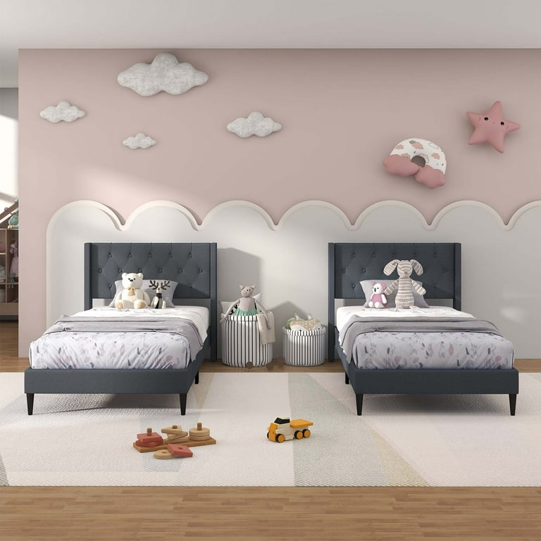 Costway Twin Upholstered Platform Bed with Button Tufted