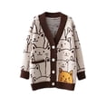 thumbnail image 1 of Kmbangi Women Button Down Knit Sweater Long Sleeve V Neck Cartoon Cat Pattern Loose Cardigan, 1 of 9