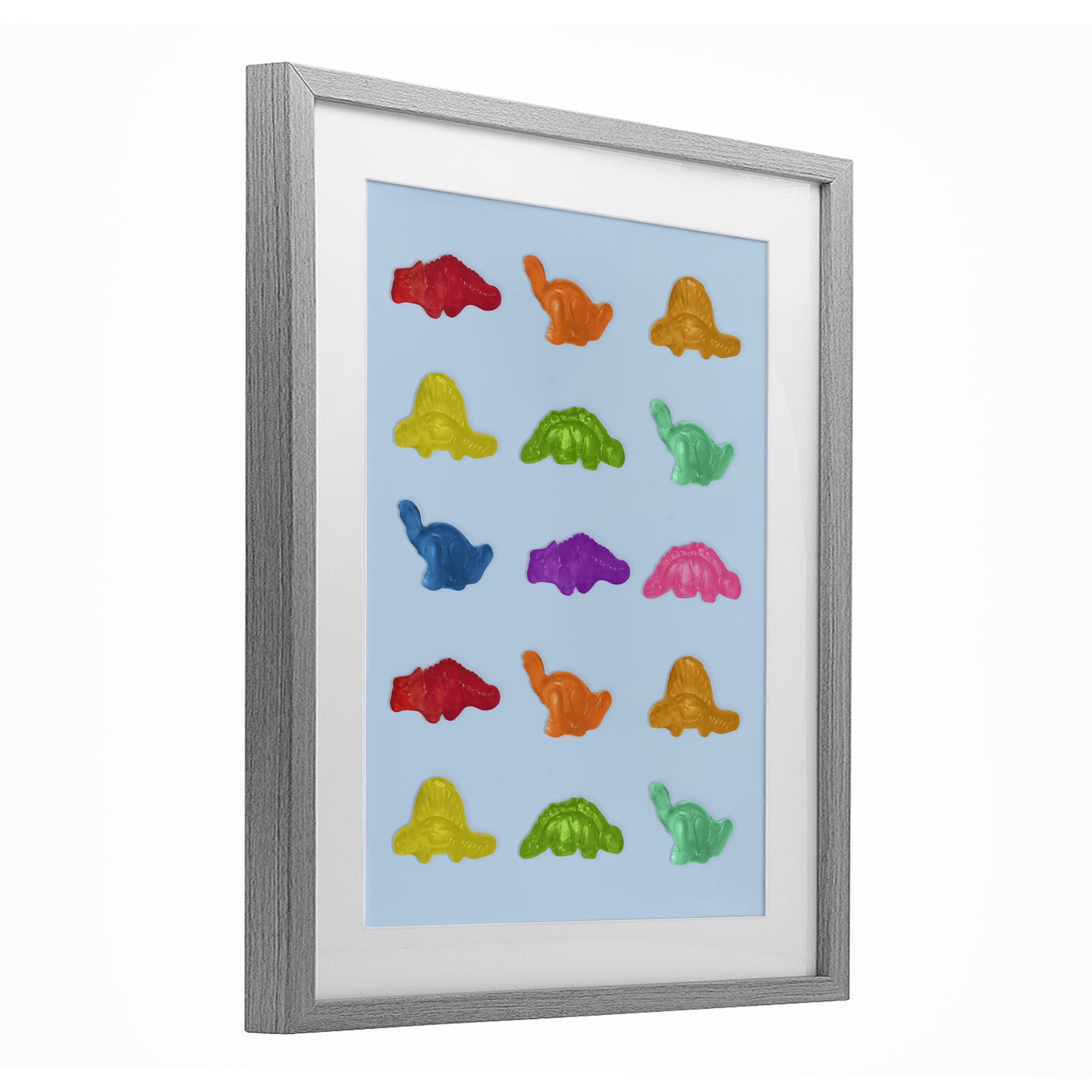 Stupell Industries Colorful Dinosaur Candies Gray Framed Print Under Glass, design by LISH Creative