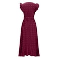 thumbnail image 2 of BiZtdJrK Maxi Dress for Women Warp V Neck Cap Sleeve Casual Summer Dresses Polka Dot Ruffle Slit Boho Dress Flowy Wedding Guest Dresses Wine S, 2 of 7