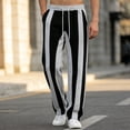 thumbnail image 2 of IWRICH Men's Striped Color Block Sweatpants Drawstring Elastic Waist Baggy Straight Leg Pants with Pockets Black XL, 2 of 5