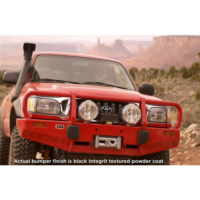 Fits 1995-2004 Toyota Tacoma ARB Bumper 3423040 Deluxe Bar; One Piece Design; Direct Fit; Mounting Hardware Included; With Grille/Headlight Guard; With Internal Winch Mount; With Tow Hook Cutouts