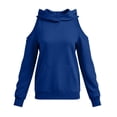 thumbnail image 2 of APEXFWDT Women's Off The Shoulder Hoodies Long Sleeve Plain Pullover Casual Cold Shoulder Hooded Sweatshirt with Pocket,L,Blue, 2 of 5