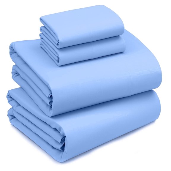 RUVANTI 100% Cotton Sheets - Crispy Cooling Percale Sheets for Full Size Bed, Breathable & Durable Full Sheet Set, 16 Inches Deep Pocket Bed Sheets, Sky Blue, 4 Pieces