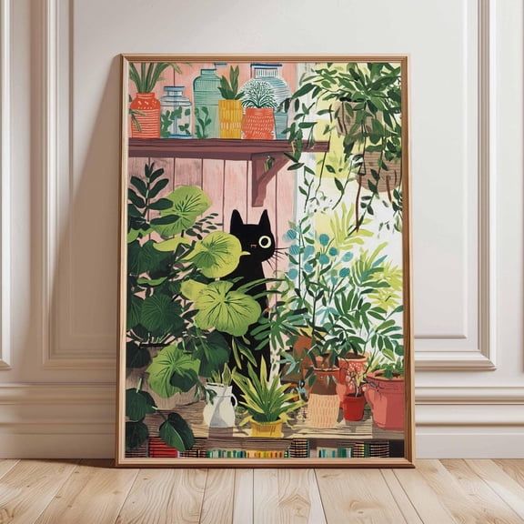 Botanical Cat Print Feline Decor Tropical Wall Art Home Decor Office Wall Art