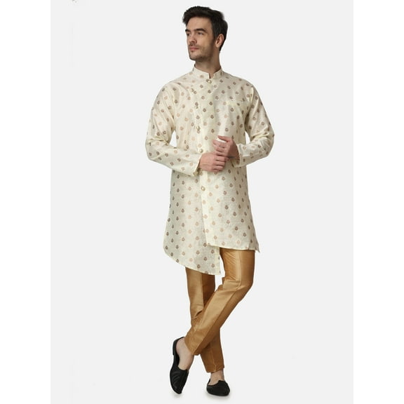 Mens Desginer Silk Printed Indian Achkan Fancy Angrakha Ethnic Wear Kurta Set