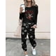 thumbnail image 1 of Sunloudy Conjunto de ropa de dos piezas de Halloween para mujer, jersey con estampado de esqueleto negro y pantalones con bolsillos, S/ M/ L Sunloudy moda, 1 of 2