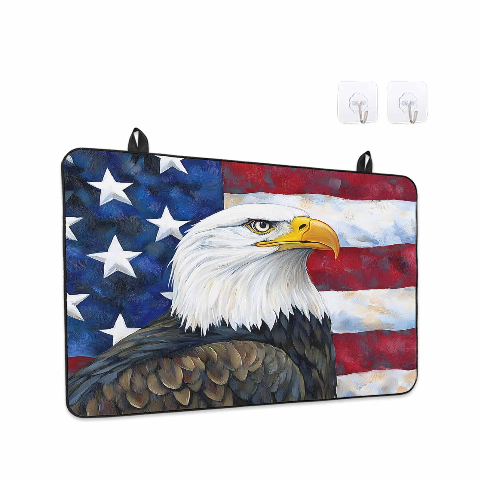 Eagle Stove Top Cover for Electric Stove, Heat-proof & Non Slip Glass Top Stove Cover Protector, Rustic Independence Day Red Blue Star Striped Flag Kitchen Flat Cooktop Rubber Mat 28.5x20.5 Inches