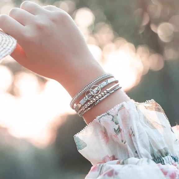 DASAW-Boho Wrap Bracelets Leather Cuff Bangle Gold Beaded Bracelets for Women Stackable Infinity Bracelets Jewelry Gift Mom with Magnetic Clasp