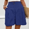 thumbnail image 6 of Womens Summer Shorts High Elastic Waist Casual Shorts Solid Color Button Pleated Straight Leg Ladies Shorts with Pockets for Beach Vacation, 6 of 7