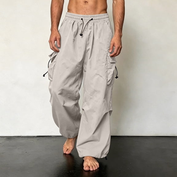 KIHOUT Pants for Men Cargo Sweatpants Rope Loosening Waist Color Pocket Trousers Loose Sports Trousers