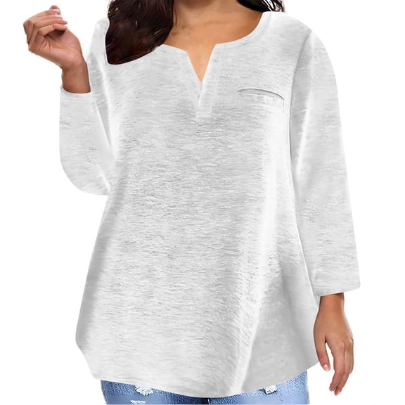 GigrtiJin Plus Size Tops For Women V-Neck Solid Color Loose Blouse Casual Long Sleeve fashion Pullover Shirts