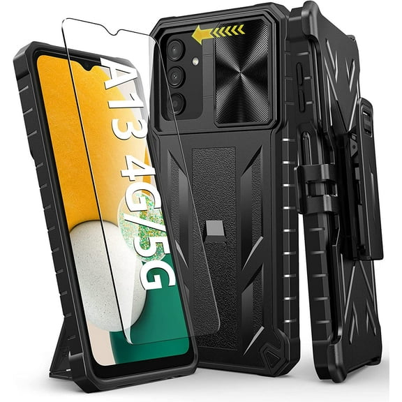 Case for Samsung Galaxy A13 5G: Military Grade Drop Proof Protection Rugged Protective A13 5G/4G Phone Cover with Belt Clip Holster Kickstand & Slide - Shockproof TPU Matte Textured Bumper - Black