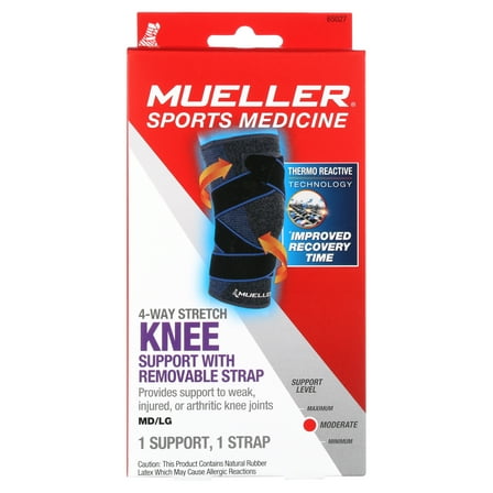 Mueller FIR 4 Way Stretch Knee Support with Straps MD/LG