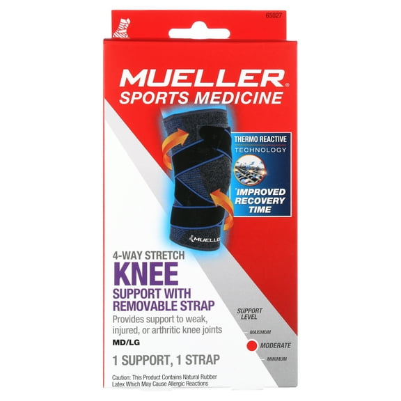 Mueller FIR 4 Way Stretch Knee Support with Straps MD/LG