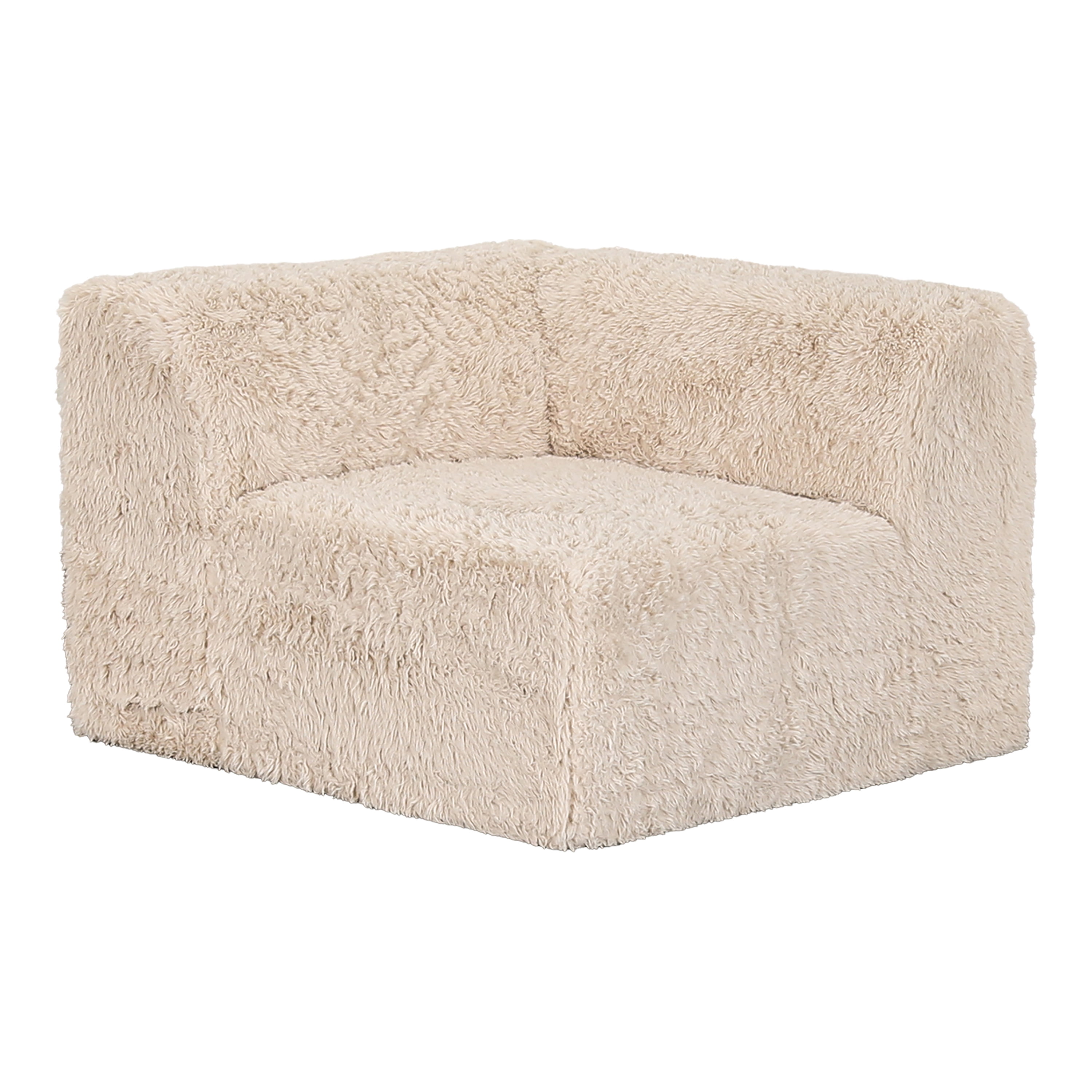 Furniture of America Pom Modern Faux Fur Modular Compressed Corner Chair, Sand Beige