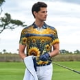 thumbnail image 3 of Pofeuu Starry Sky Moon Sunflower Print Men's Loose Fit Midweight Short-Sleeve Pocket Polo-3X-Large, 3 of 6