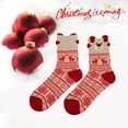 thumbnail image 4 of 6-Pair Comfortable Plush Christmas Stockings for Teens - Cute cartoon reindeer and bear pattern, red and white striped mid-calf socks with gold accents, machine washable, perfect holiday gift, Christ, 4 of 6